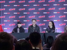 NYCC ’25: Stranger Things: The First Shadow cast brings The Upside Down to the Javits Center Moderator Kaisha Huguley and panelists Louis McCartney, Burke Swanson, Gabrielle Nevaeh, and Alex Breaux at the “Stranger Things: The First Shadow - Bringing Iconic Characters & the World of the Upside Down to Life on Stage” panel at NYCC ‘25.