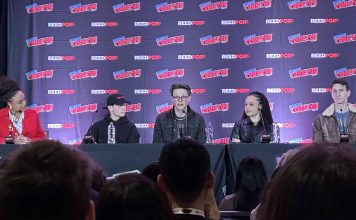 NYCC ’25: Stranger Things: The First Shadow cast brings The Upside Down to the Javits Center Moderator Kaisha Huguley and panelists Louis McCartney, Burke Swanson, Gabrielle Nevaeh, and Alex Breaux at the “Stranger Things: The First Shadow - Bringing Iconic Characters & the World of the Upside Down to Life on Stage” panel at NYCC ‘25.