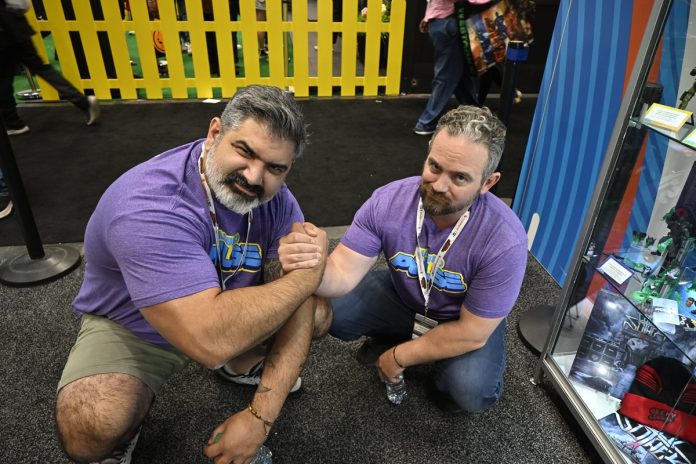 Lenny and Tony posed small size Lenny Panzeca, product designer on G.I. Joe and Tony Colella, the master model artist on G.I. Joe.