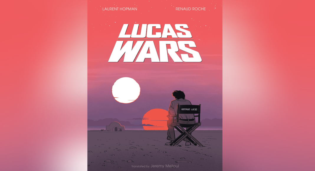 Cover of Lucas Wars depicting George sitting in a directors chair and contemplating Tatooine.