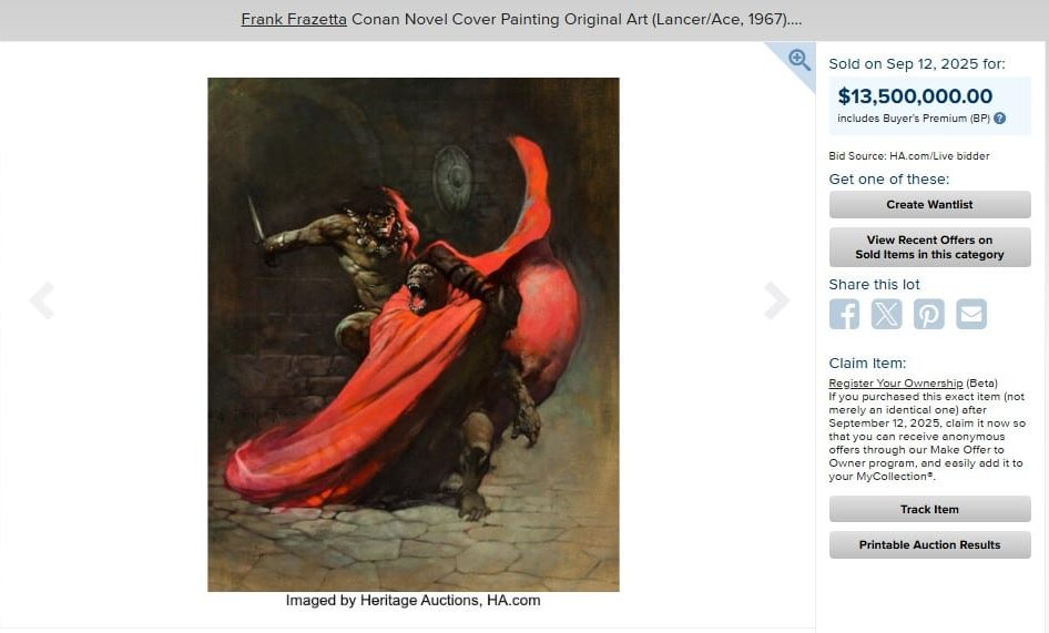 Frank Frazetta's painting for the 1967 Conan novel, which sold for $13.5 million