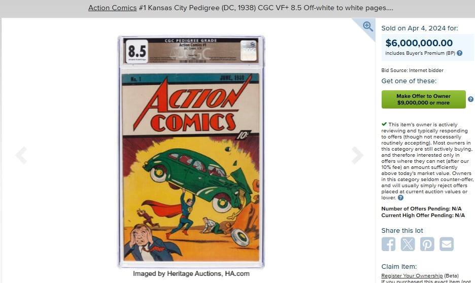 Action Comics #1 Kansas City Pedigree (DC, 1938) CGC VF+ 8.5 Off-white to white pages.