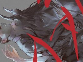 Beat’s Bizarre Halloventure: MADK about the devil a large furry demon with horns lies over the body of a man wearing a button-down shirt.