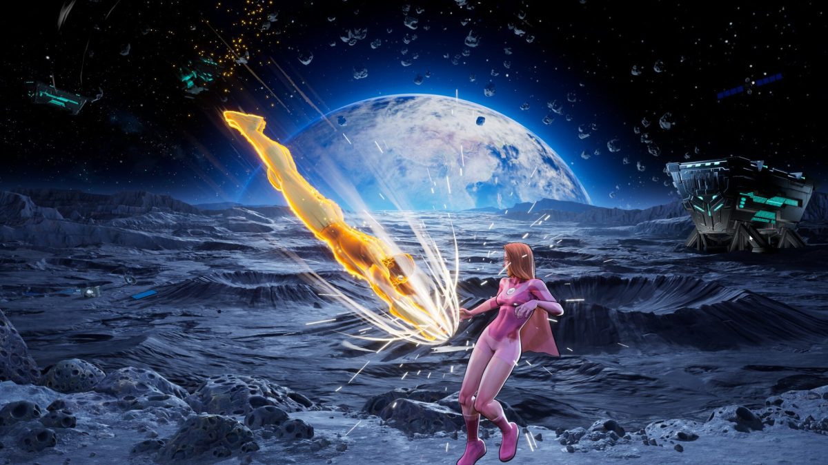 Bulletproof doing a diving attack on Atom Eve in Invincible VS.