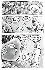 A man confronts a blob in the jungle