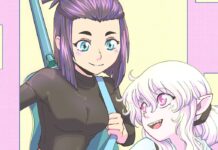 Beat’s Bizarre Adventure: FINDING MY VOICE with art two girls staand together. one of them has pointy ears and teeth as well as red eyes. the other has a blue guitar slung over her shoulder.