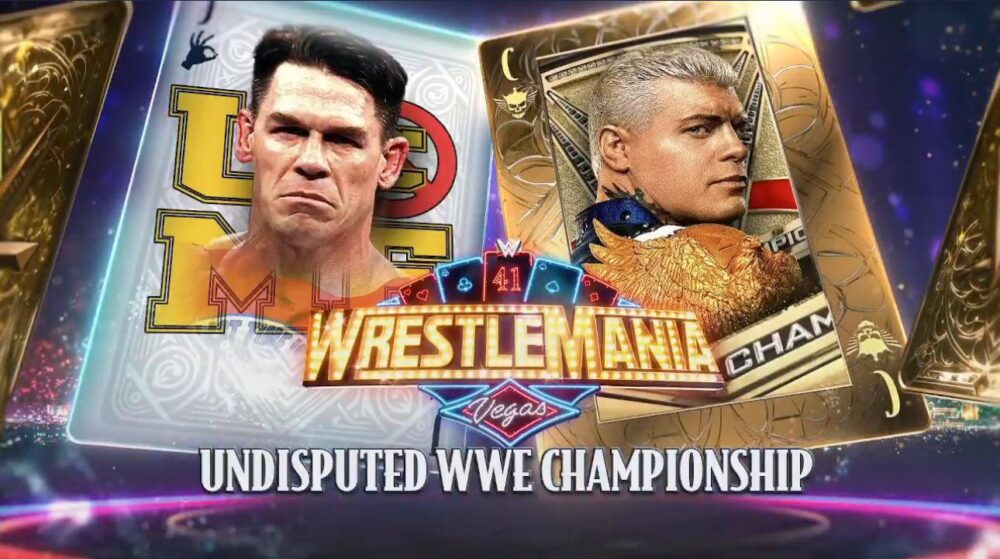 Cranky John Cena and regular neck tattooed Cody Rhodes in a VS graphic