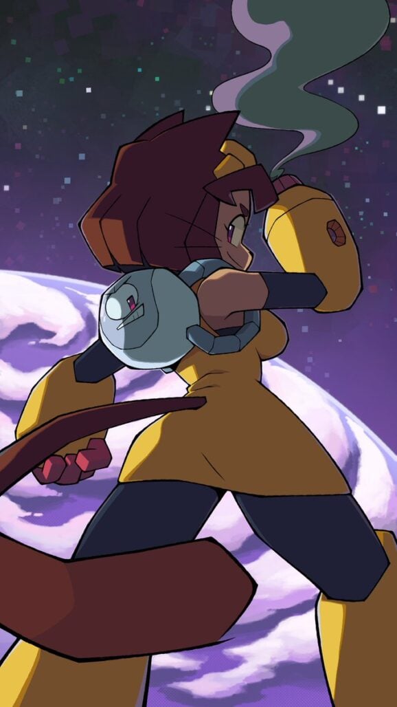 promotional art of Kit from Gameoverse seen from behind against a planet in the background.