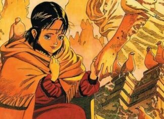 Beat’s Bizarre Adventure: SERAPHIM – 266613336 WINGS will remind you how much you love comics seraphim 266613336 wings featured image. a woman holds hands with an angel statue with a broken arm. birds sit around them.