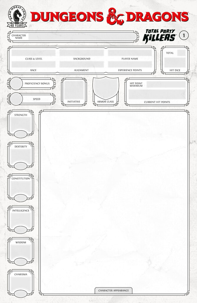 Character sheet cover