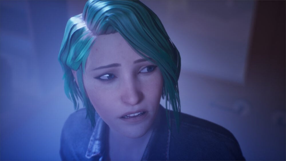 A screenshot of a fearful Chloe Price in Life is Strange: Reunion