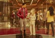 The Beat’s STAR TREK: STARFLEET ACADEMY season 1 spoiler roundtable Ake and Caleb in the Star Trek: Starfleet Academy atrium.