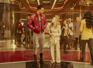 The Beat’s STAR TREK: STARFLEET ACADEMY season 1 spoiler roundtable Ake and Caleb in the Star Trek: Starfleet Academy atrium.