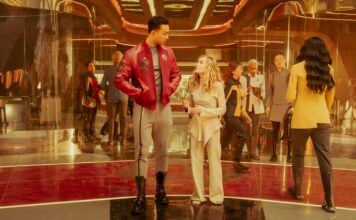The Beat’s STAR TREK: STARFLEET ACADEMY season 1 spoiler roundtable Ake and Caleb in the Star Trek: Starfleet Academy atrium.