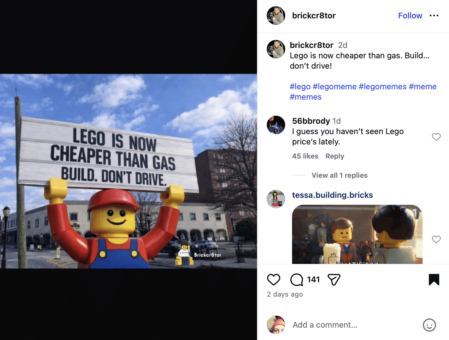 LEGO is now cheaper than gas