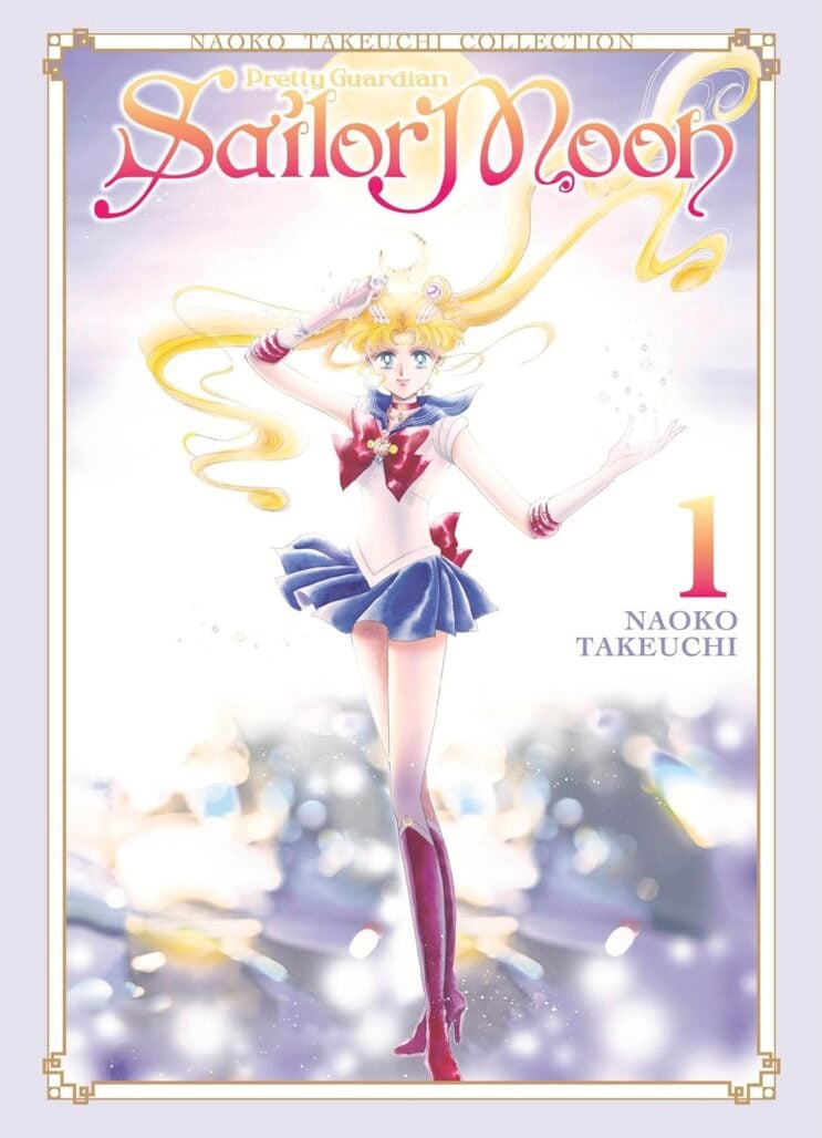 sailor moon cover. a young woman with blonde hair in pigtails stands while wearing a girl's school uniform.