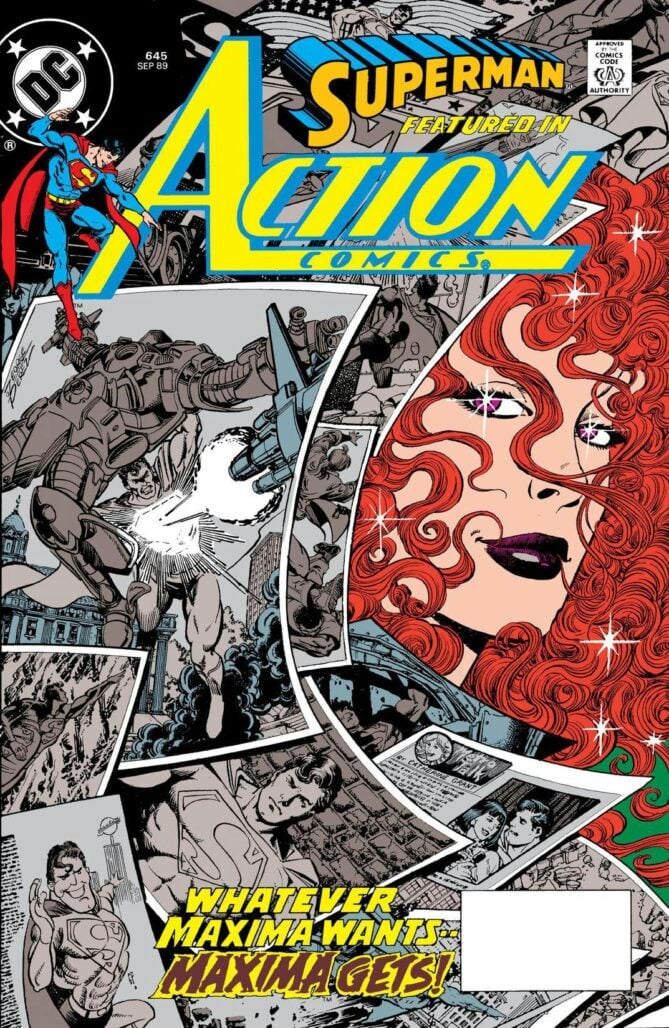 Maxima (right) on the cover of Action Comics #645, by George Pérez