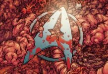 IDW announces STAR TREK: RED SHIRTS sequel series, GHOST OF THE 21ST CENTURY A Starfleet delta in a sea of viscera. A cover for Star Trek: Red Shirts: Ghosts of the 21st Century.