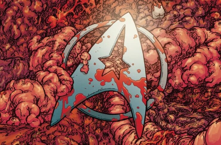 A Starfleet delta in a sea of viscera. A cover for Star Trek: Red Shirts: Ghosts of the 21st Century.