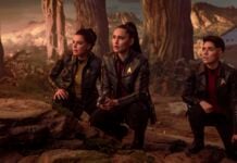The one with the dinosaurs: STAR TREK: STRANGE NEW WORLDS season 4 teaser debuts Una, La'an and Ortegas looking at something in awe with a shuttlecraft parked behind them
