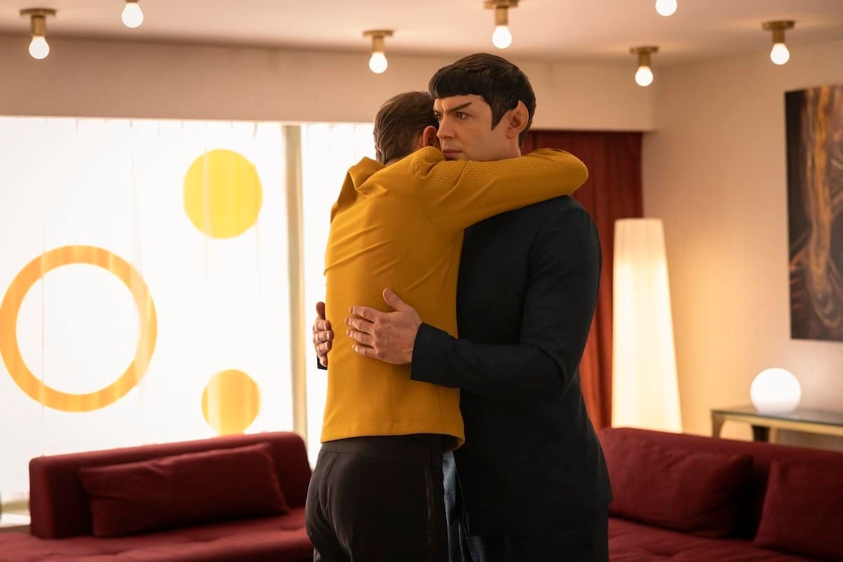 (L-R): Paul Wesley as James T. Kirk and Ethan Peck as Spock in season 4, episode 2, of Star Trek: Strange New Worlds streaming on Paramount+, 2026.