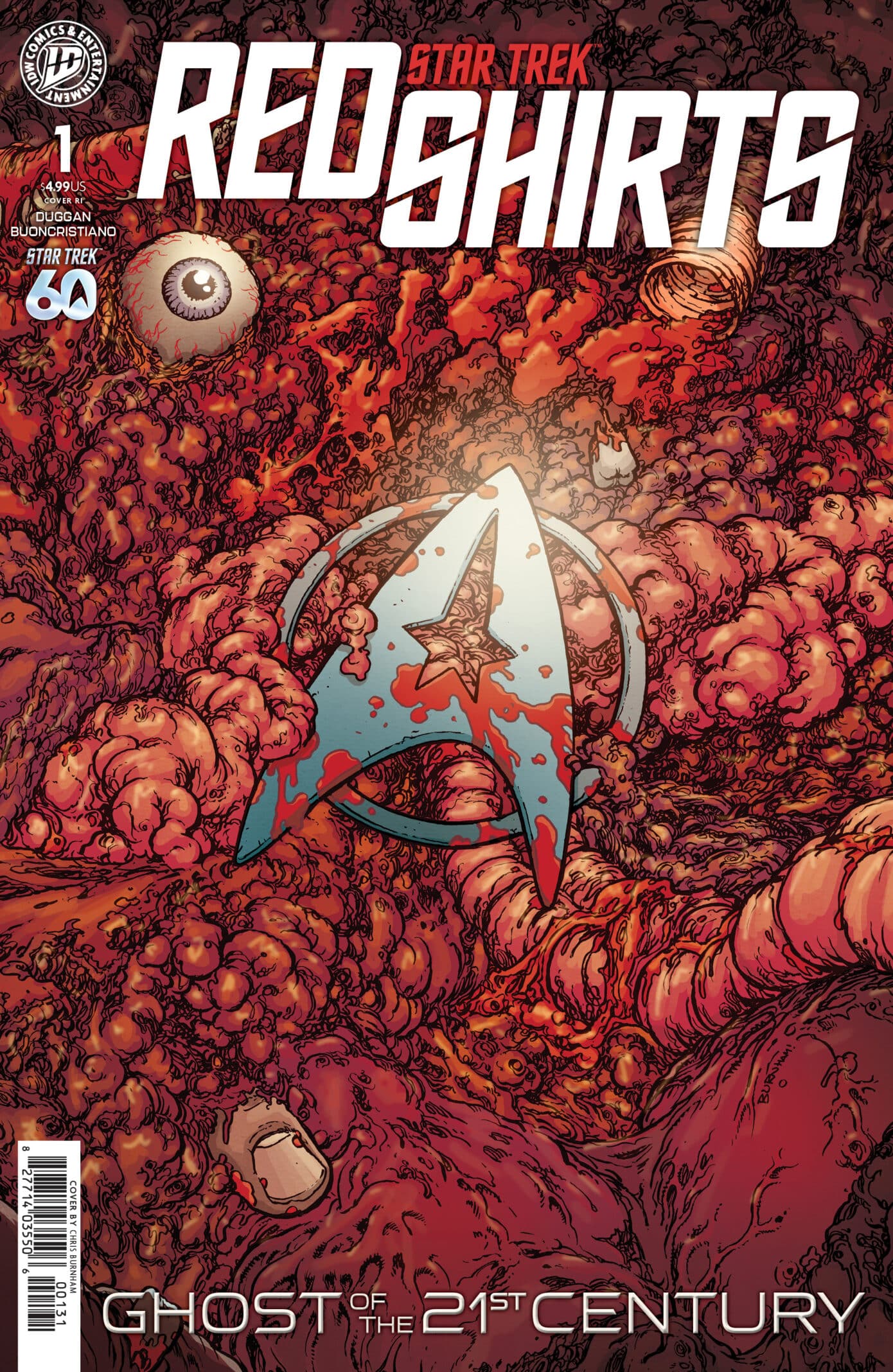 A Starfleet delta in a sea of viscera. A cover for Star Trek: Red Shirts: Ghosts of the 21st Century.