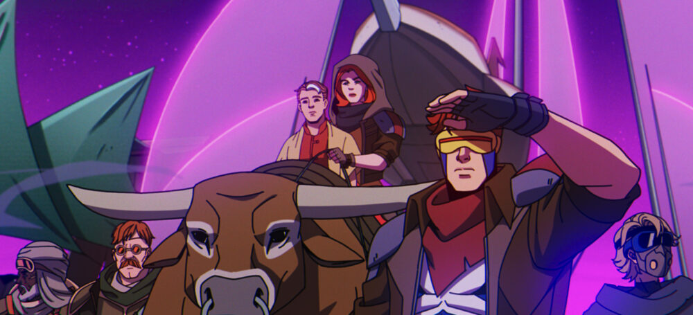 Jean Grey (voiced by Jennifer Hale) and Cyclops (voiced by Ray Chase) with their son Nathan in the future