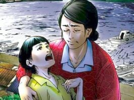 Beat’s Bizarre Adventure: A tragic MINAMATA STORY that might make you cry The Minamata Story cover. A woman wearing a red sweater holds a spasming child. Water and boats can be seen in the background.
