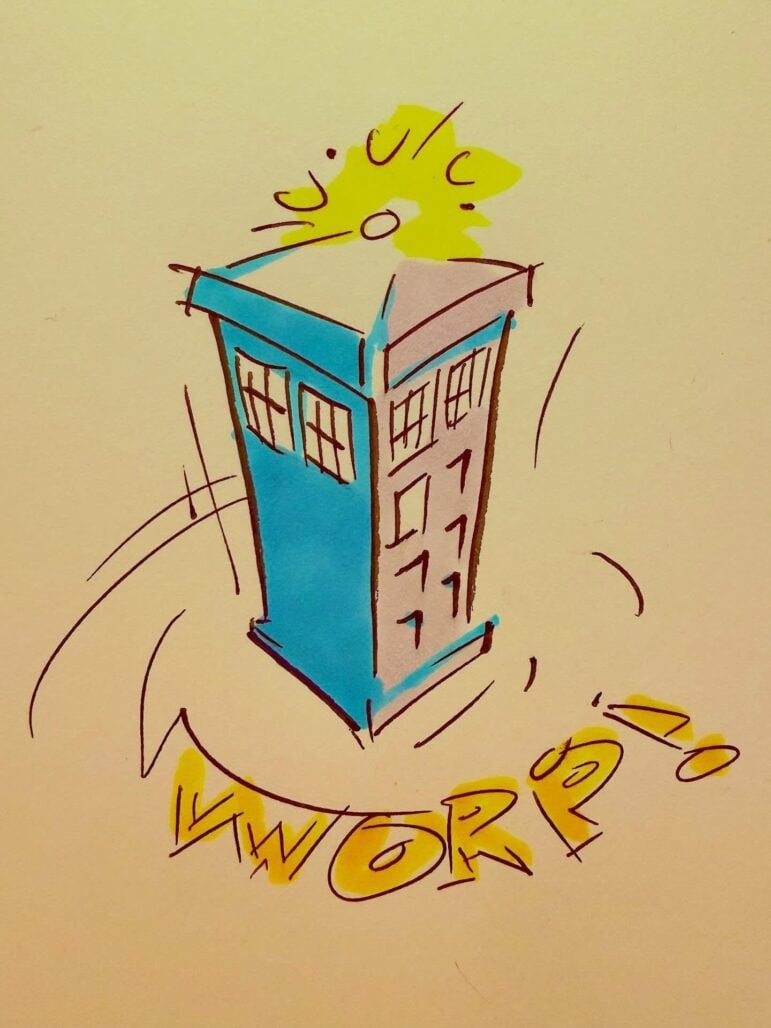 An illustration of the TARDIS by Russell T Davies
