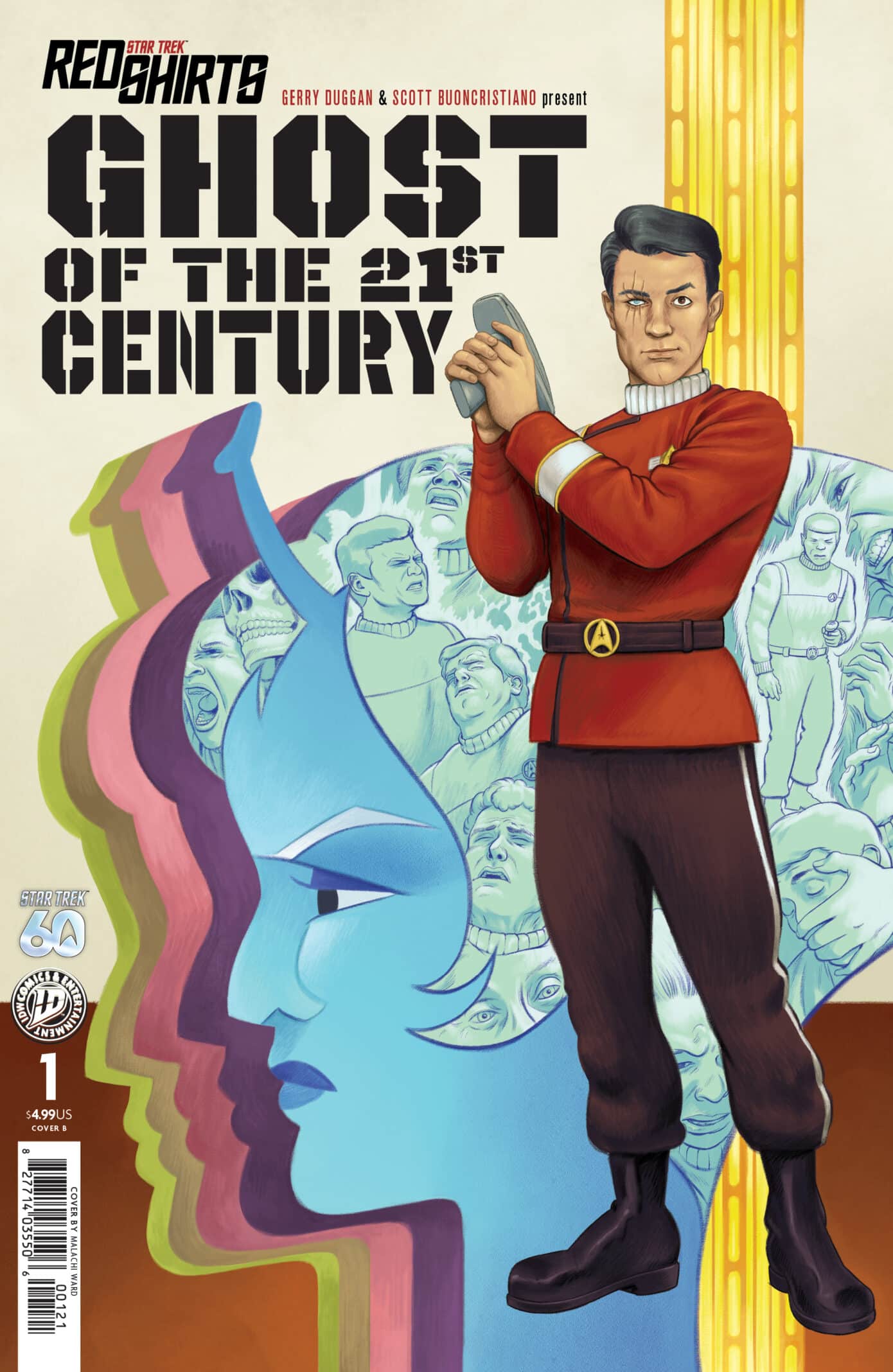 Star Trek: Redshirts: Ghost of the 21st Century cover featuring a Nick Fury-style throwback of Miller and an Andorian.