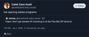 Bluesky post angry at Adobe