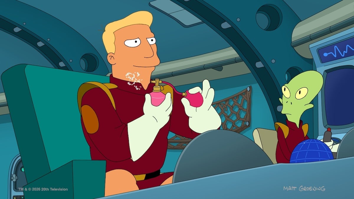 Zapp sprays himself with purfume on Futurama.