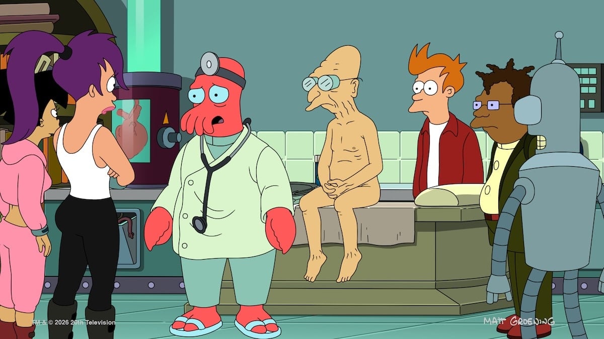 The PlanEx crew in Zoidberg's office on Futurama.