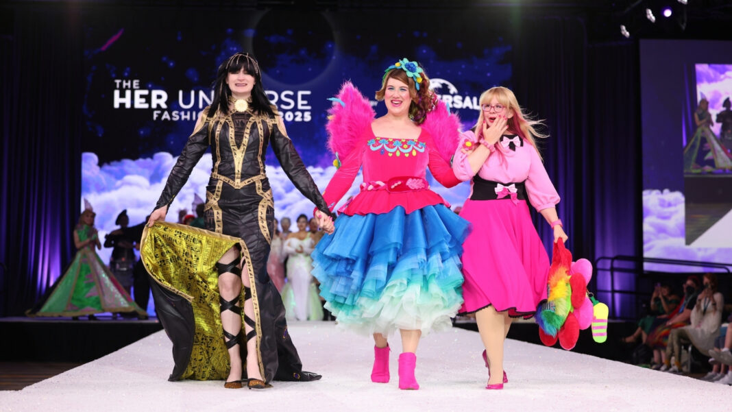 Caitlin Beards and Lynleigh Sato walk the runway at the 2025 Her Universe Fashion Show