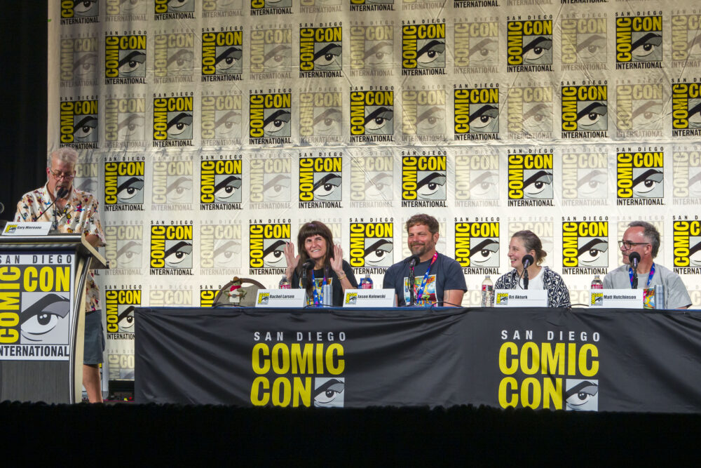 The Tiny Chef Show Rides Again Panel with Moderator Gary Miereanu, Rachel Larsen, Jason Kolowski, Ozi Akturk, and Matt Hutchinson.