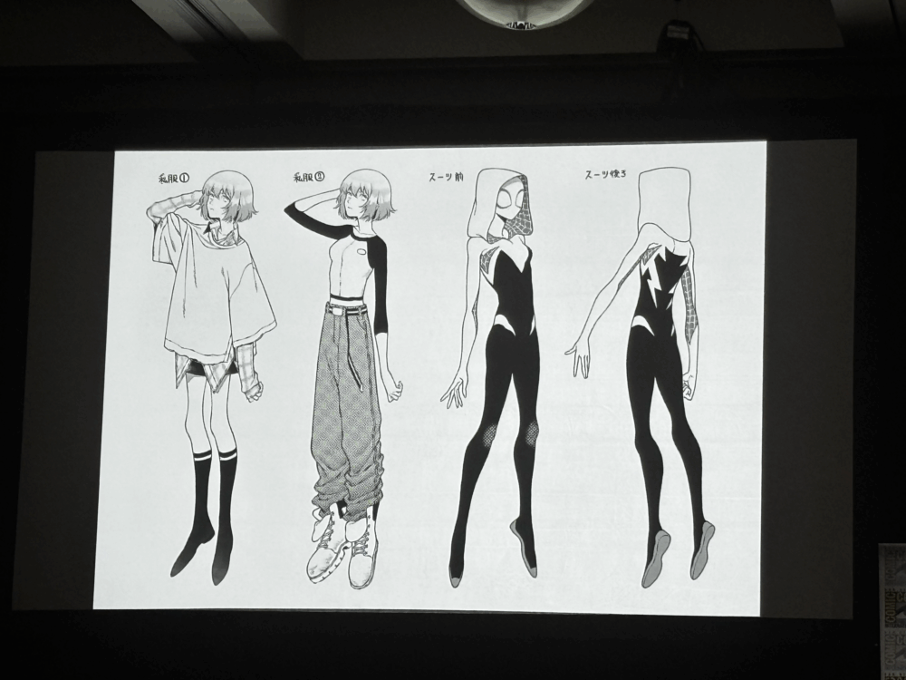 Spider-Gwen character design sheet,