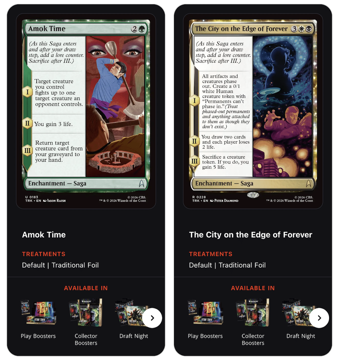 Amok Time and The City on the Edge of Forever MTG cards