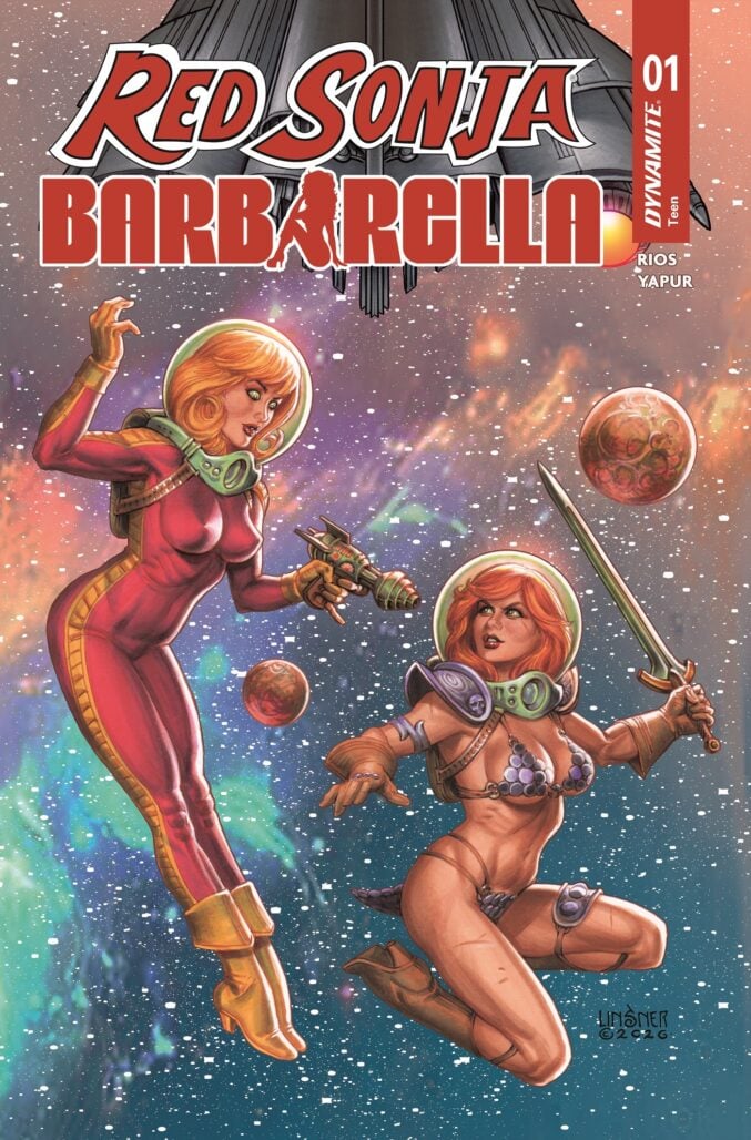 Red Sonja/Barbarella #1 cover by Joseph Michael Linsner