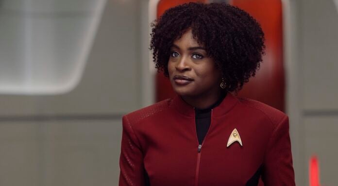 SNW S4 Celia Rose Gooding as Nyota Uhura on Star Trek: Strange New Worlds Season 4.