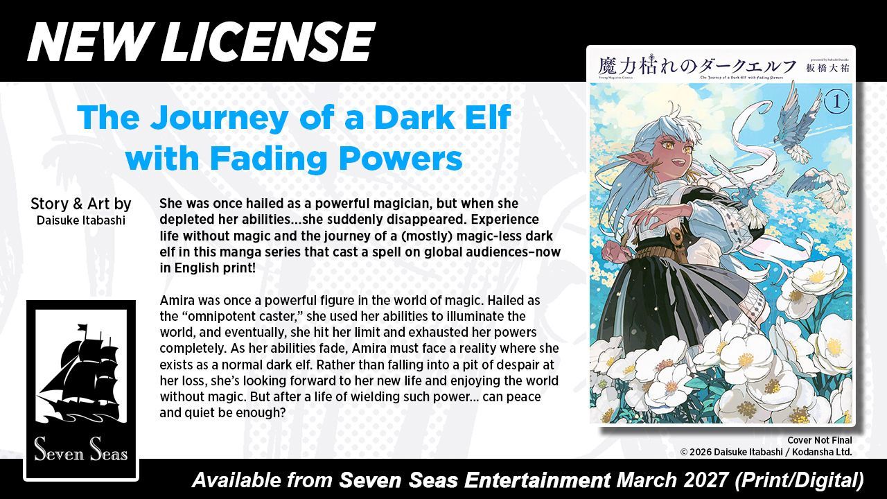 THE JOURNEY OF A DARK ELF WITH FADING POWERS by daisuke itabashi anime expo 2026 announcement