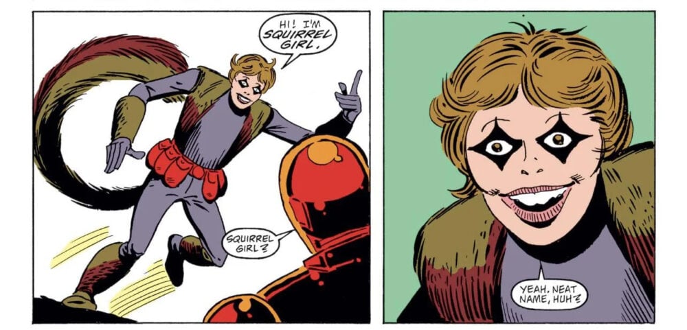 Squirrel Girl introducing herself to Iron Man in Marvel Super-Heroes #8 (1991)