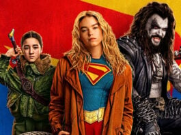 Official SUPERGIRL video made private after AI allegations Supergirl ensemble poster featuring Lobo header