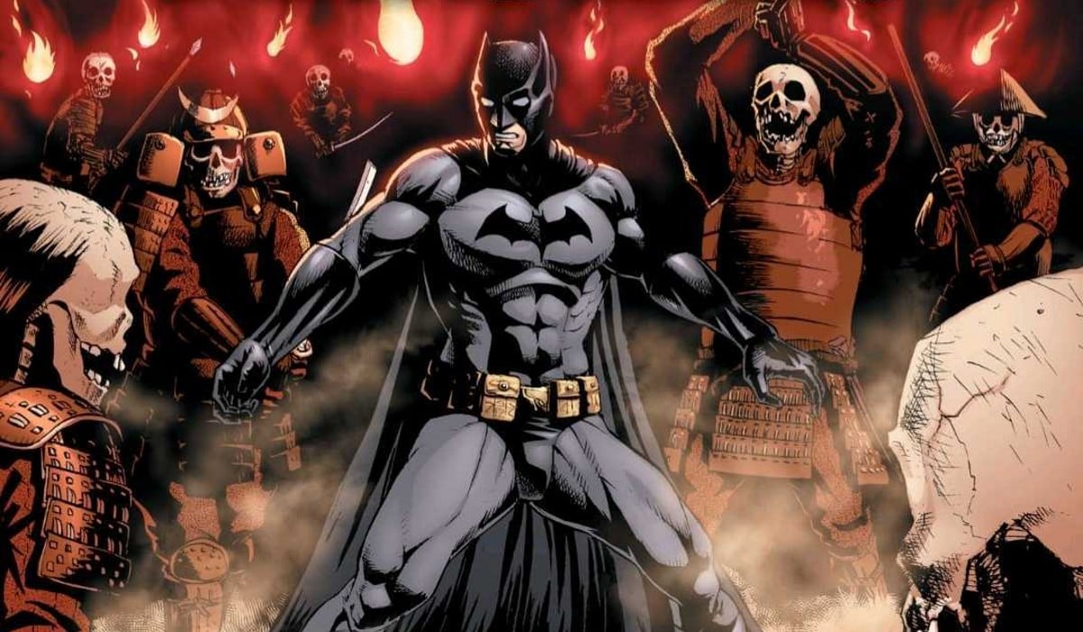 batman header The cover of Batman: Death Mask. Batman fends off an army of skeletons wearing samurai armor.