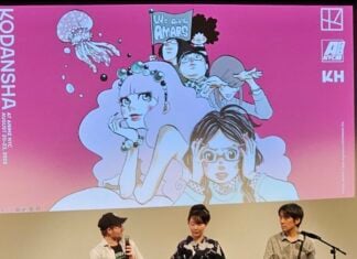 INTERVIEW: Akiko Higashimura, author of PRINCESS JELLYFISH and many more photo from the q and a session after the movie depicting akiko higashimura with peter tatara and interpreter jiay shida
