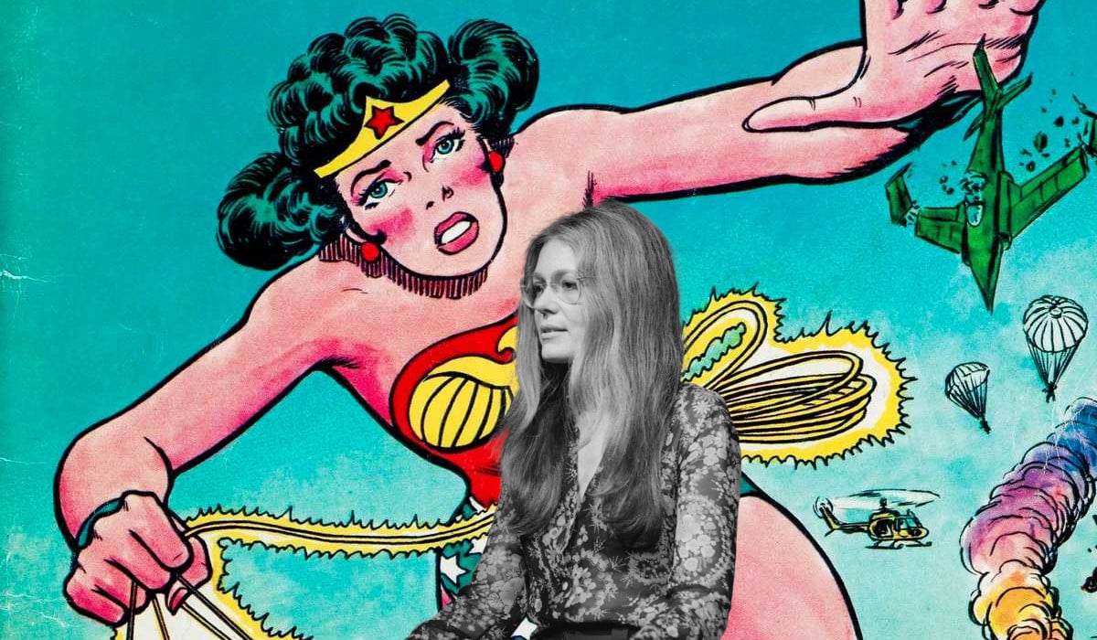 Gloria Steinem featured image A photo of Gloria Steinem in 1975, juxtaposed over Wonder Woman's appearance on the first issue of Ms. magazine