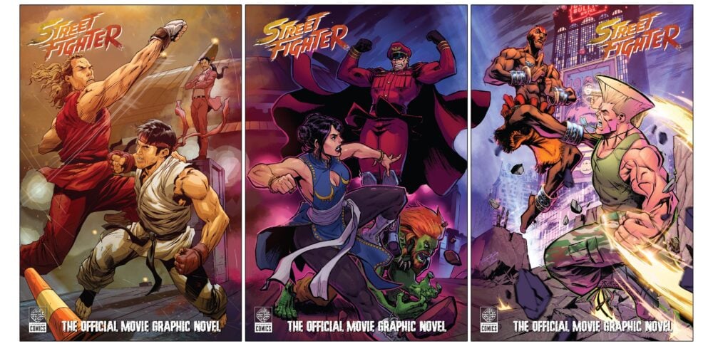 Street Fighter The Official Movie Graphic Novel covers by Ryan Benjamin, Reilly Brown, and Khary Randolph
