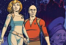 IDW announces STAR TREK titles penned by Gates McFadden; Timothy Zahn Star Trek: Crusher #1 cover A feat. Beverly, Jean-Luc and Guinan.