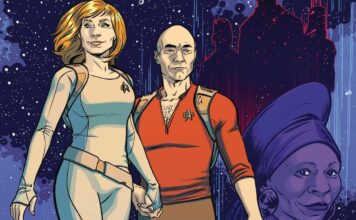 IDW announces STAR TREK titles penned by Gates McFadden; Timothy Zahn Star Trek: Crusher #1 cover A feat. Beverly, Jean-Luc and Guinan.