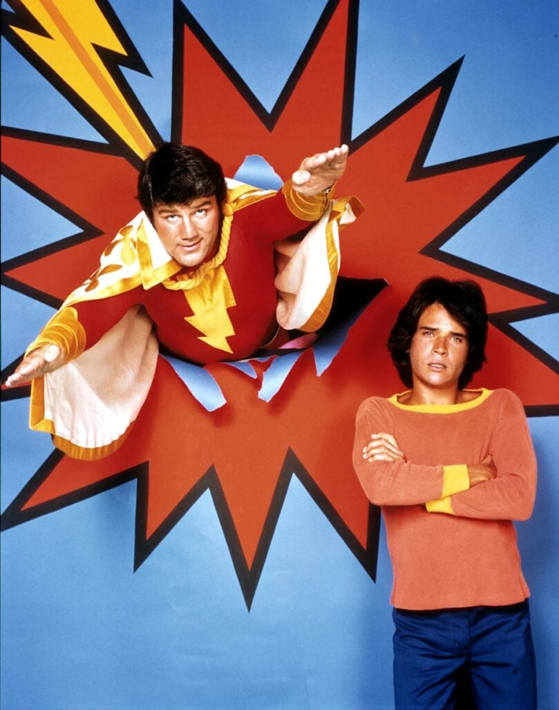 Michael Gray in a publicity photo for Shazam! with John Davey (Captain Marvel)