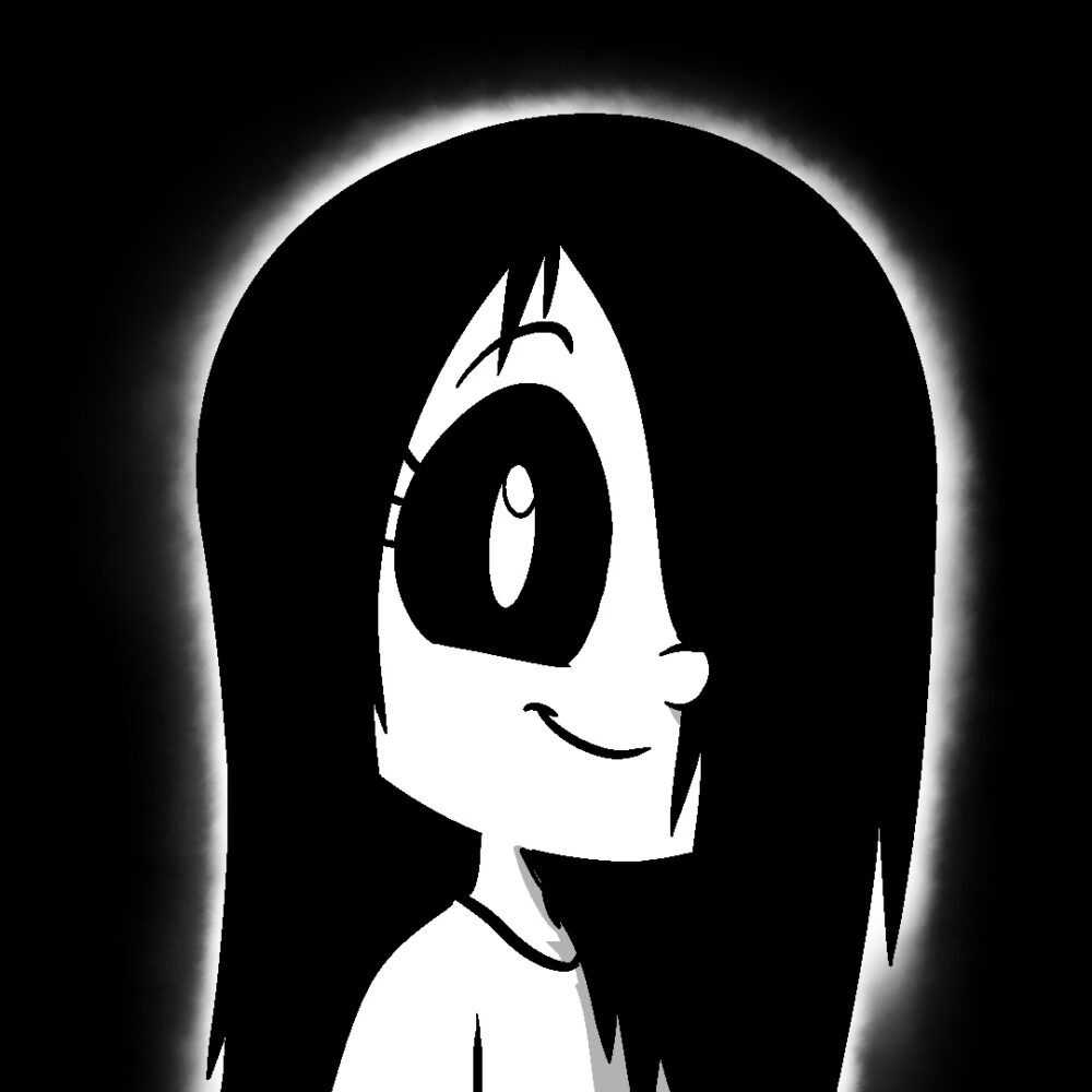 An image from Erma, depicting a young girl with black ahir and large black eyes.